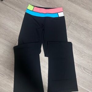 lululemon athletica flare Black Leggings with Neon Colorblock Waistband